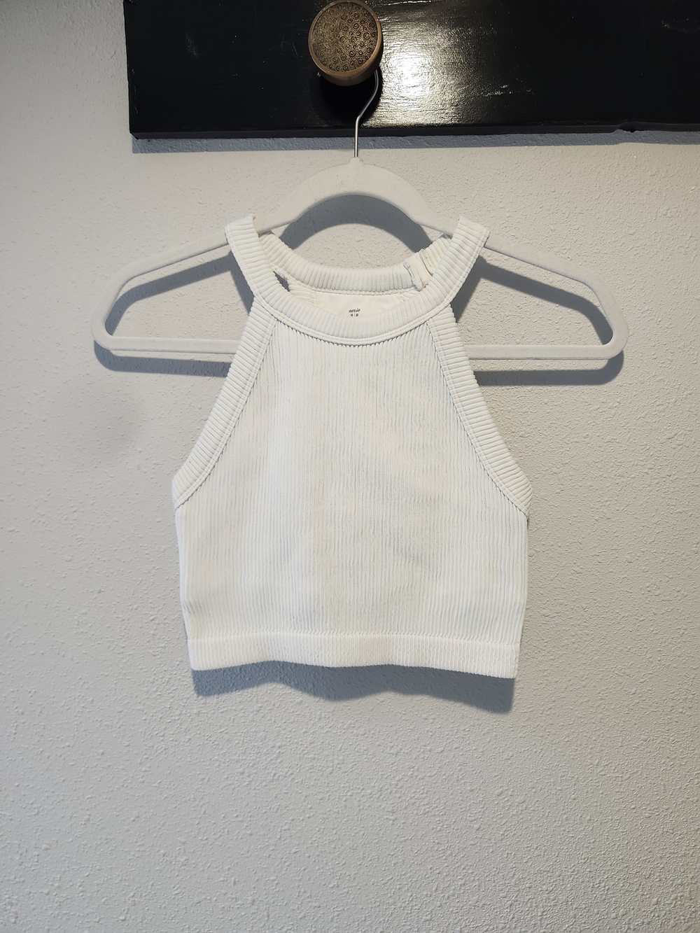aerie White Ribbed Halter Crop Top